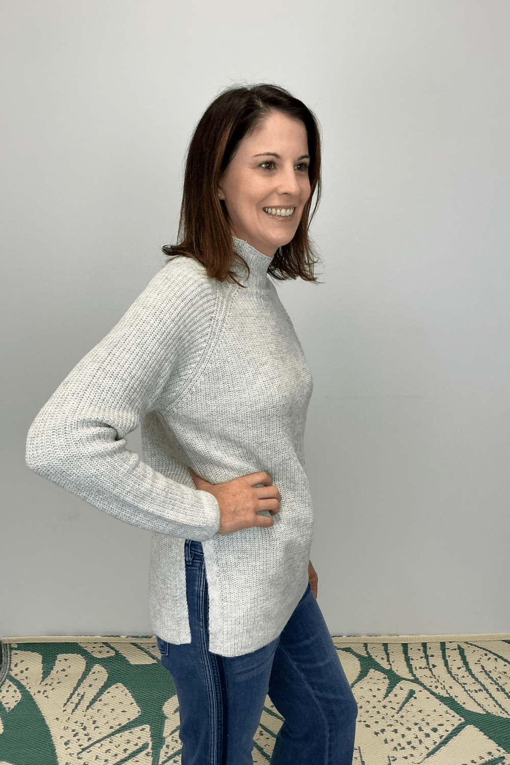 Tribal Mock Neck Tunic Sweater with Side Slits - Cream - Tribal Sportswear