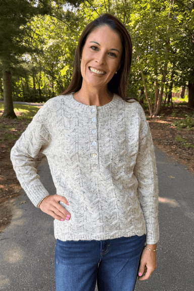 Tribal Sportswear Henley Sweater With Scallop Hem In Cream - Tribal Sportswear
