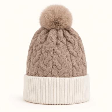Two Tone Braided Cable Knit Beanie - Very Moda