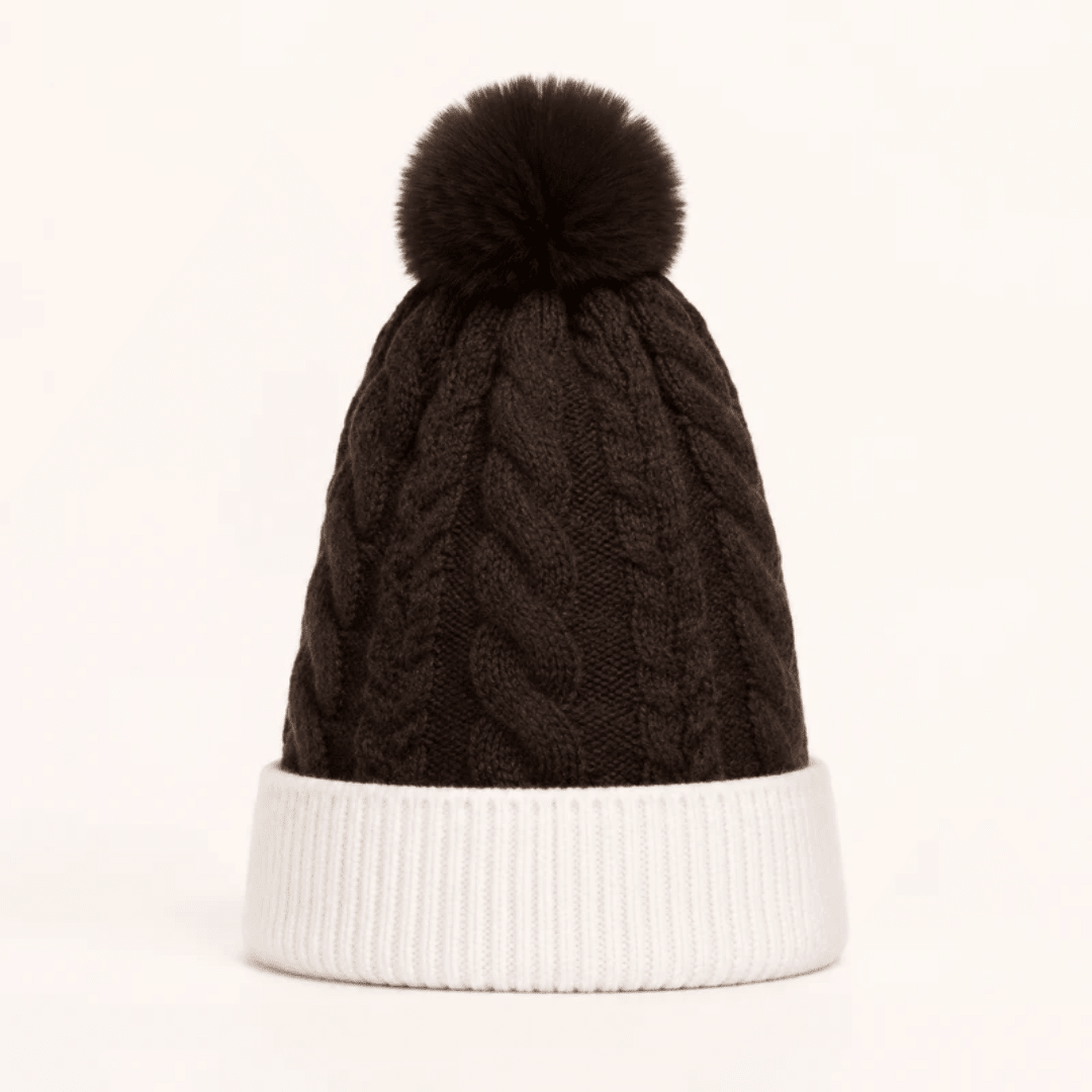Two Tone Braided Cable Knit Beanie - Very Moda