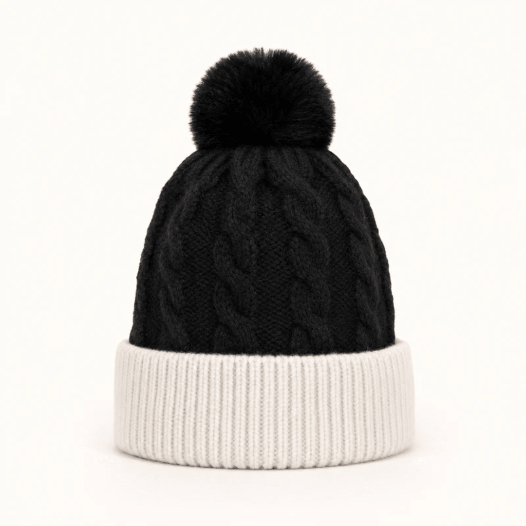 Two Tone Braided Cable Knit Beanie - Very Moda