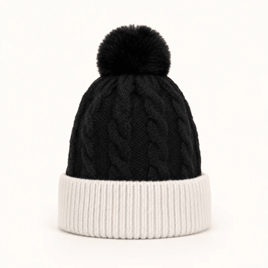 Two Tone Braided Cable Knit Beanie - Very Moda