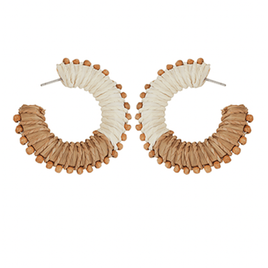 Two - Tone Raffia Wood Bead Hoops - Golden Stella