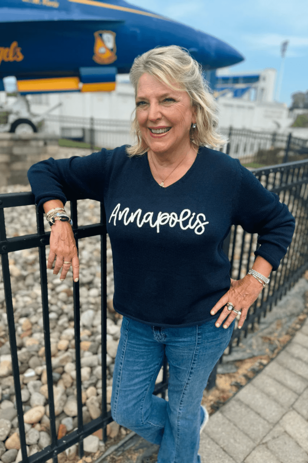 V - Neck Embroidered Sweater - Annapolis - Pearls & Camo