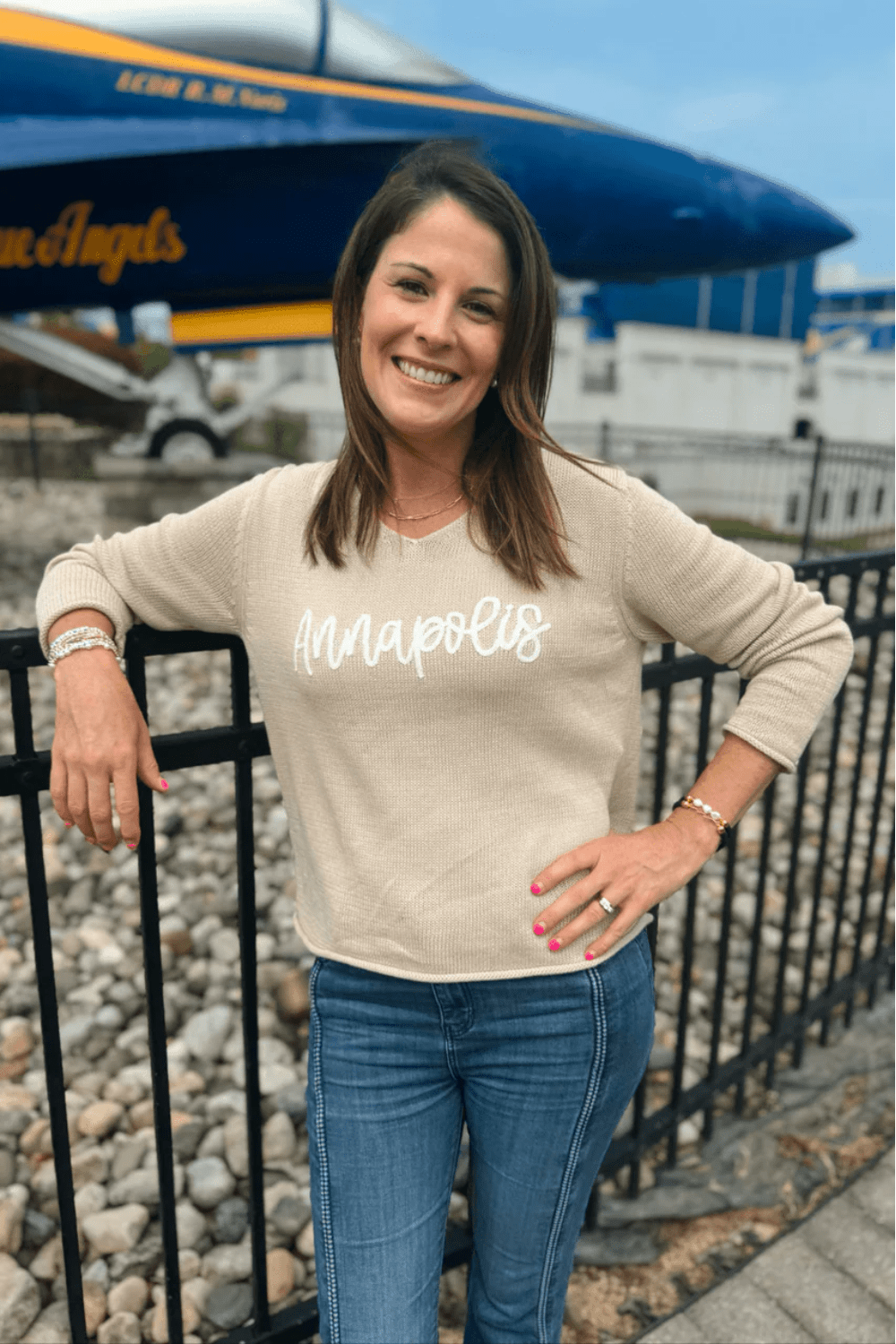 V - Neck Embroidered Sweater - Annapolis - Pearls & Camo