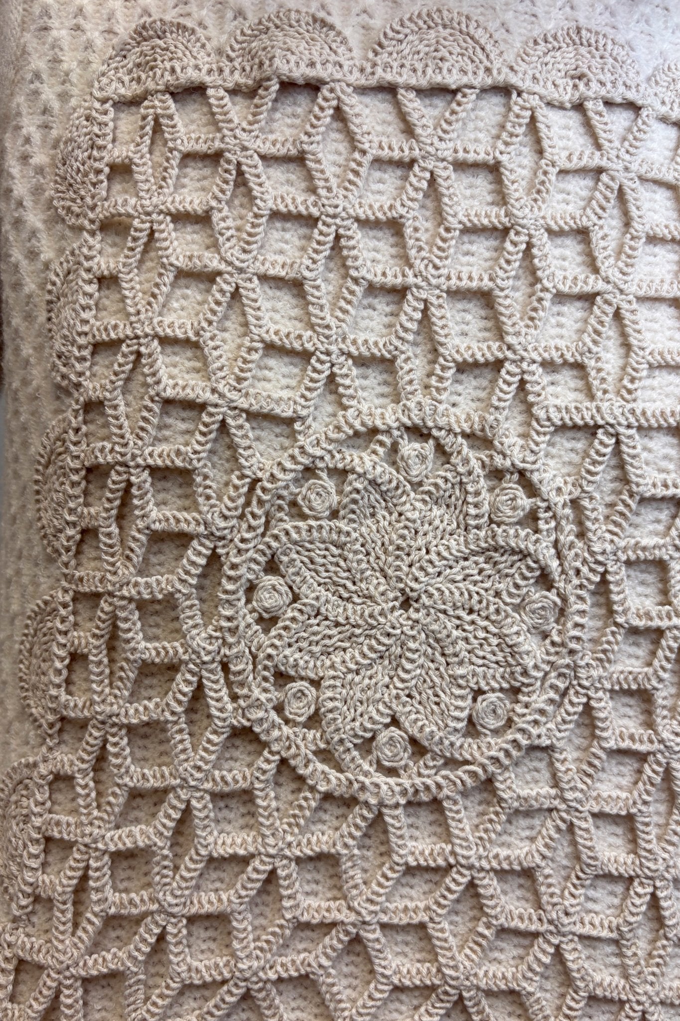 Very Moda Crochet Square Bishop Sleeve Sweater - Beige - Very Moda