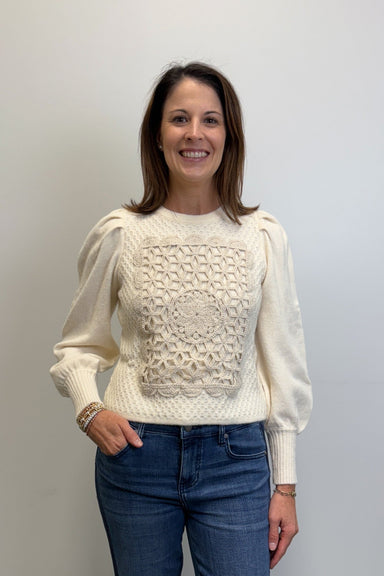 Very Moda Crochet Square Bishop Sleeve Sweater - Beige - Very Moda