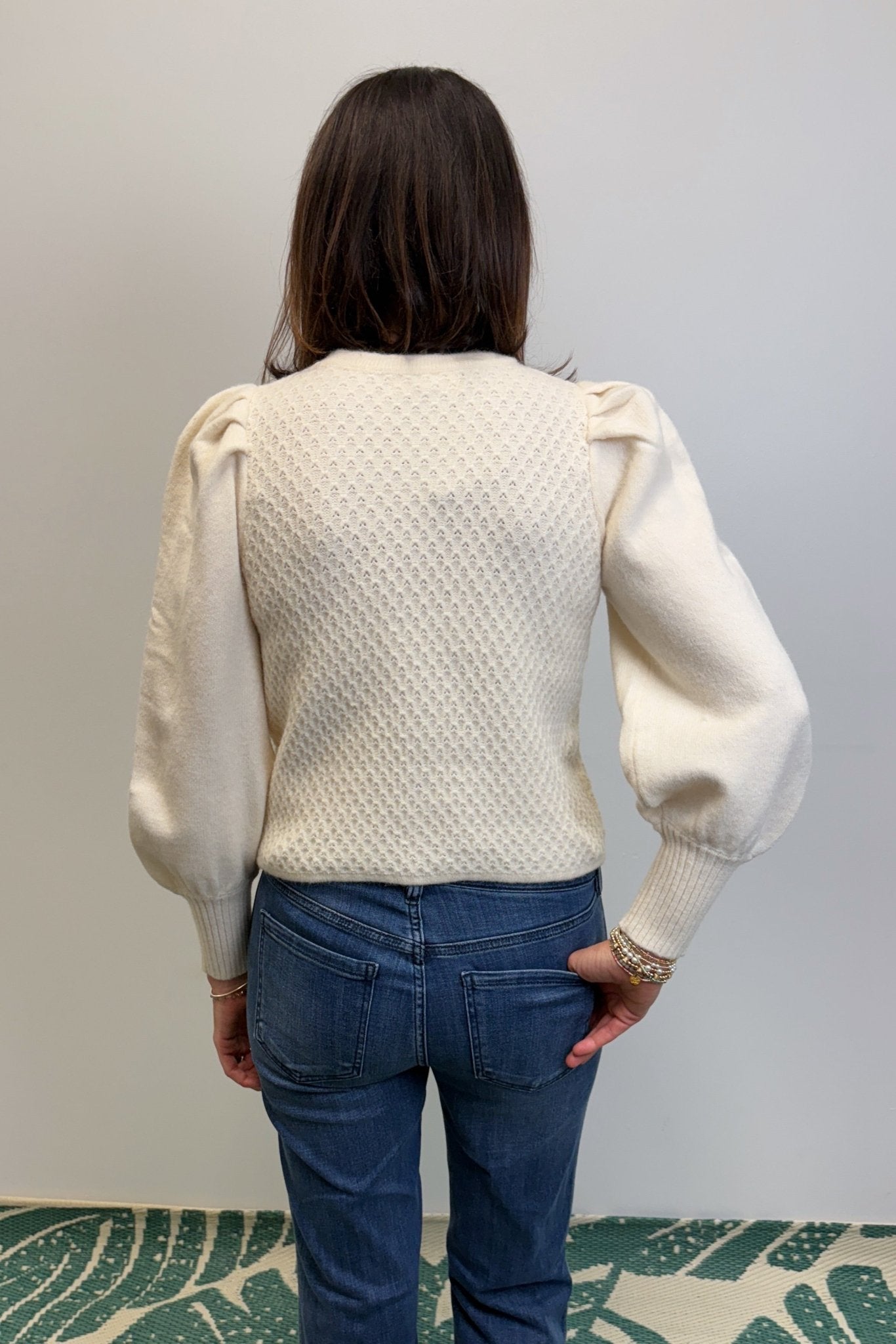 Very Moda Crochet Square Bishop Sleeve Sweater - Beige - Very Moda