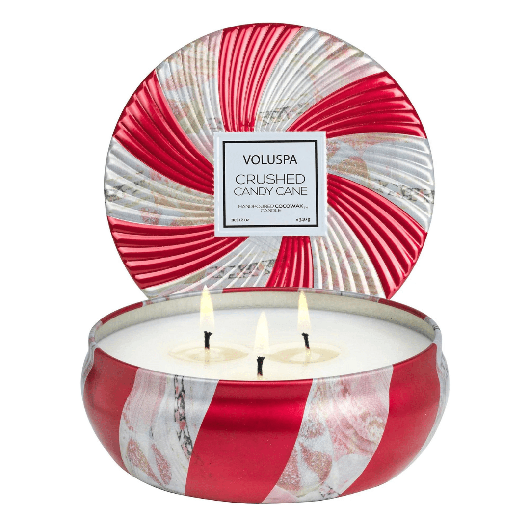 Voluspa 3 Wick Tin Candle - Crushed Candy Cane - Voluspa