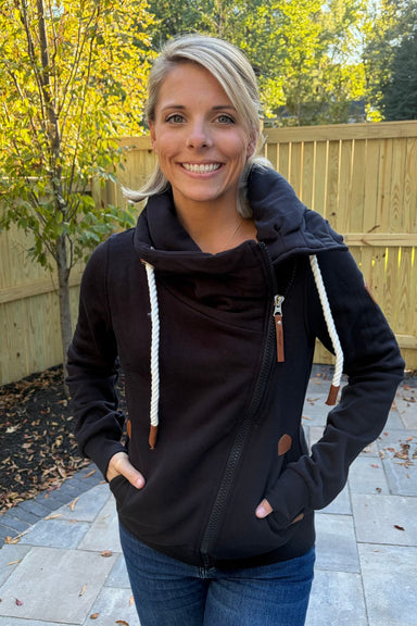 Wanakome Hestia Zip Cowl Neck Sweatshirt - Black - Wanakome