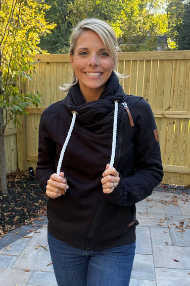 Wanakome Hestia Zip Cowl Neck Sweatshirt - Black - Wanakome