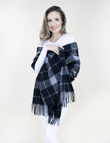 Wide Lines Plaid Scarf - Black - Very Moda