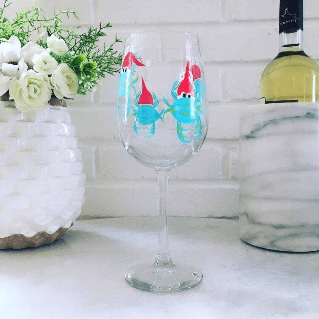 Wine by Design Hand - painted Santa Crab Wine Glass - Wine By Design