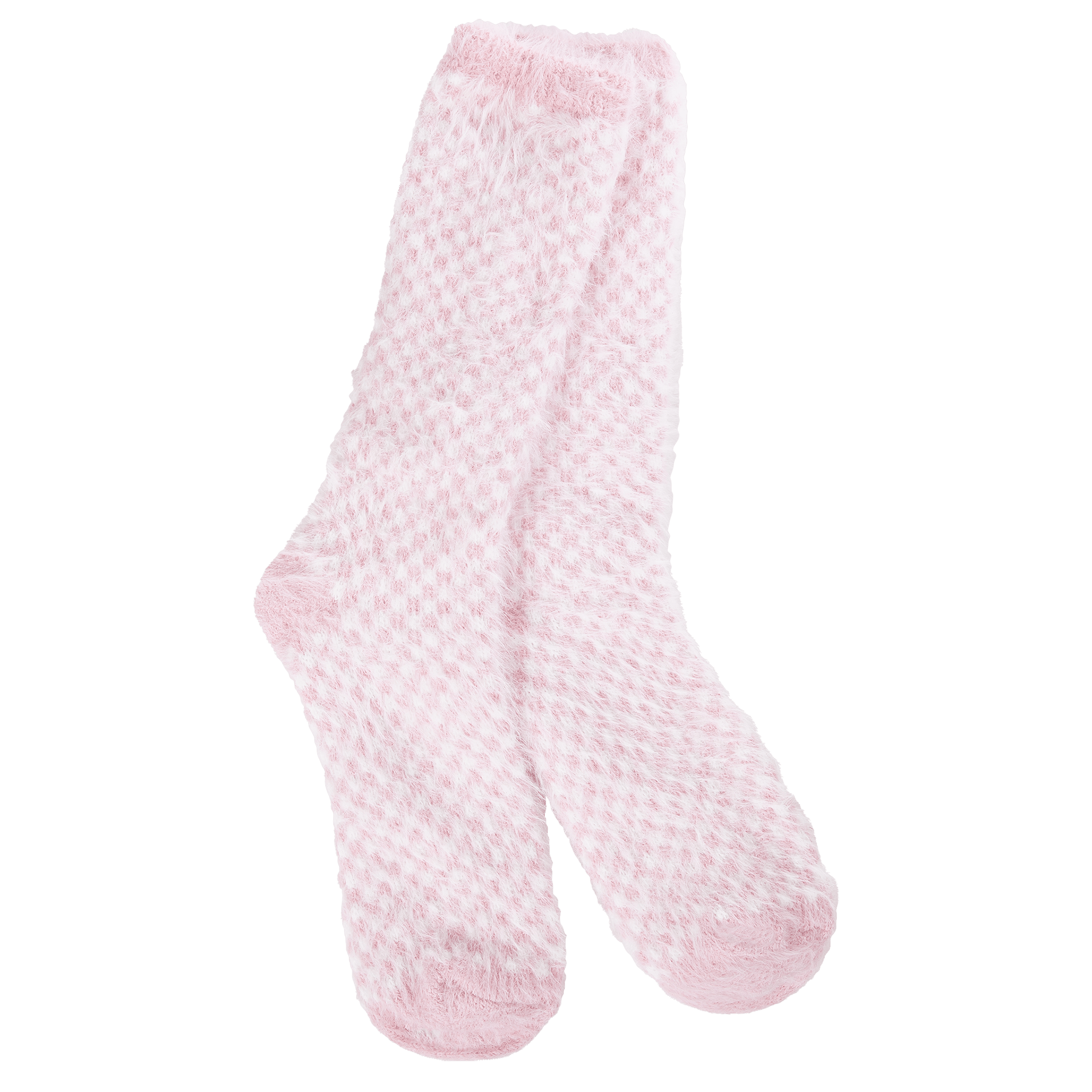 World's Softest Feather Crew Socks - Candy Pink Check - World's Softest