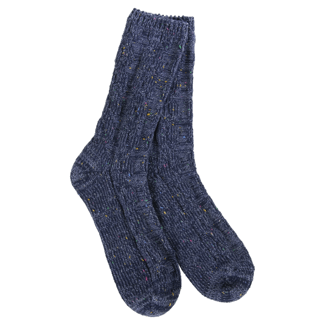 World's Softest Weekend Ragg Cable Crew Socks - Denim Confetti - World's Softest