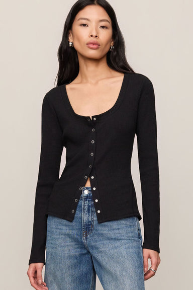 Z Supply Albany Waffle Button Up Top- Black - Z Supply