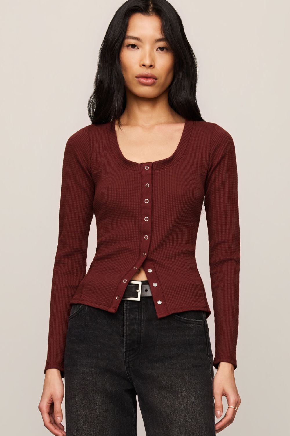 Z Supply Albany Waffle Button Up Top- Velvet Rose - Z Supply