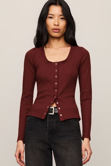 Z Supply Albany Waffle Button Up Top- Velvet Rose - Z Supply
