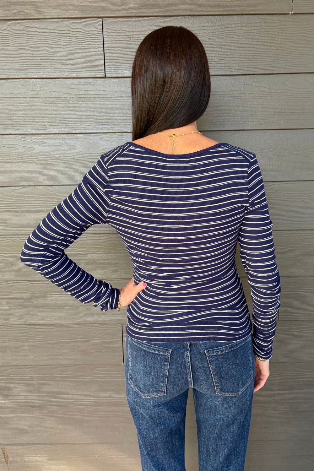 Z Supply Andie Striped Henley Top In Oxford Blue - Z Supply