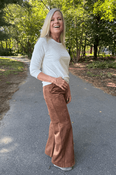 Z Supply Cecile Mid Rise Wide Leg Pant- Saddle Suede - Z Supply