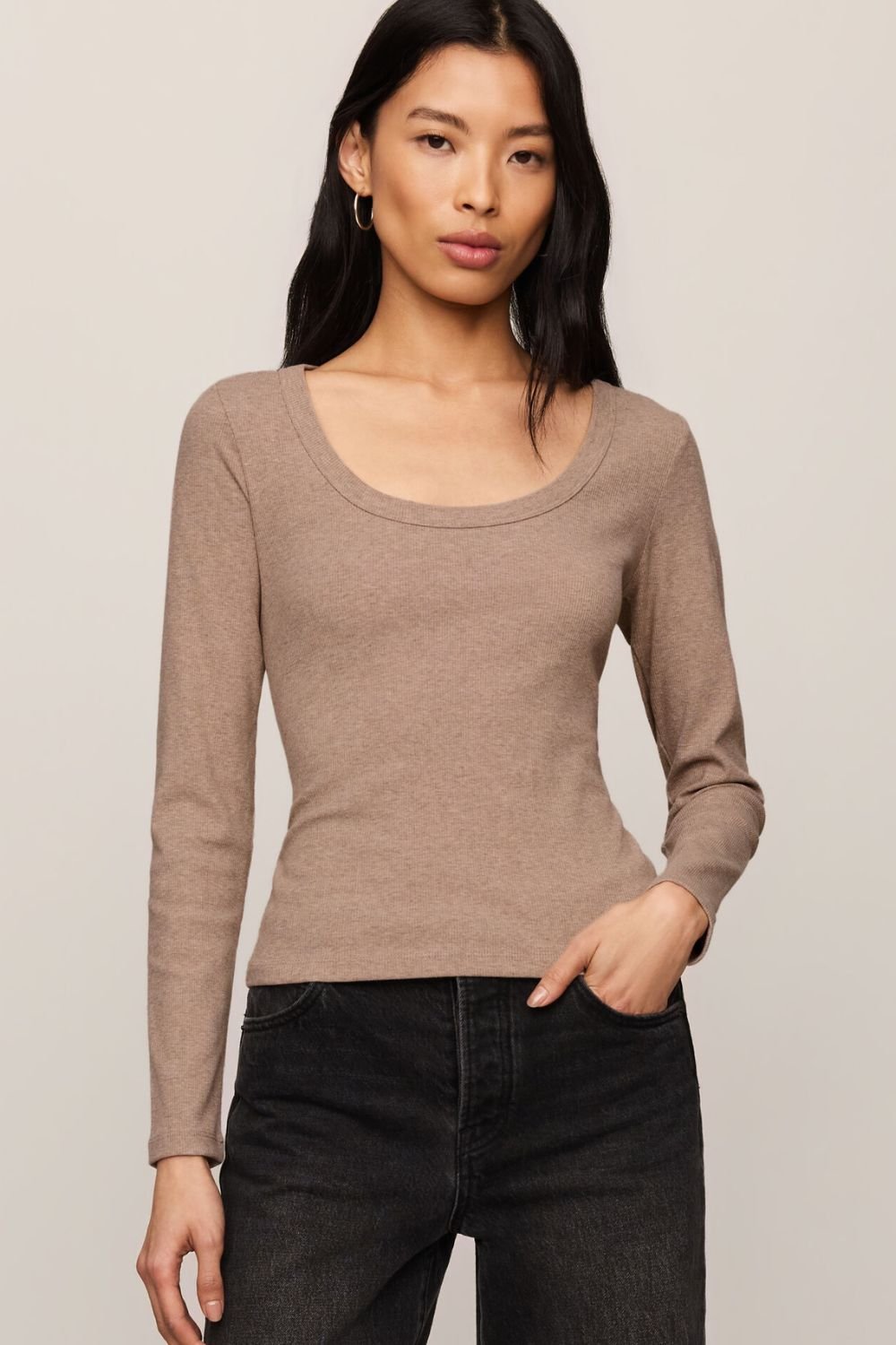 Z Supply Greyson Scoop Long Sleeve Tee- Heather Ash - Z Supply