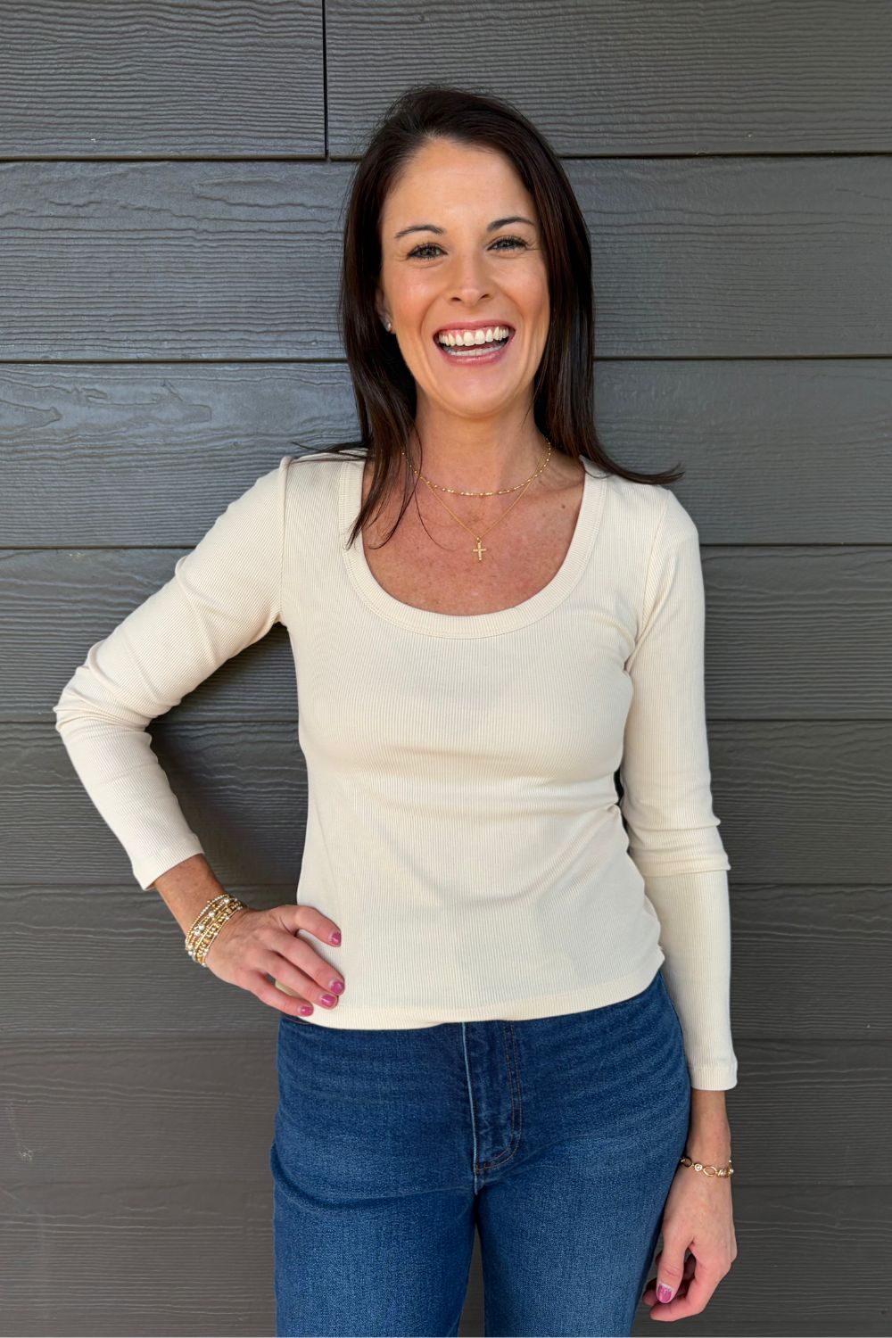 Z Supply Greyson Scoop Long Sleeve Tee In Chalk - Z Supply