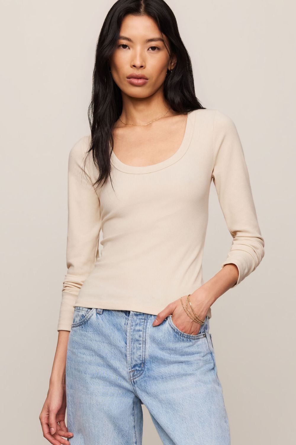 Z Supply Greyson Scoop LS Tee- Chalk - Z Supply