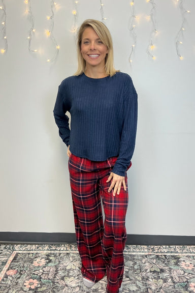 Z Supply Hangout Plaid Pant - Haute Red - Z Supply