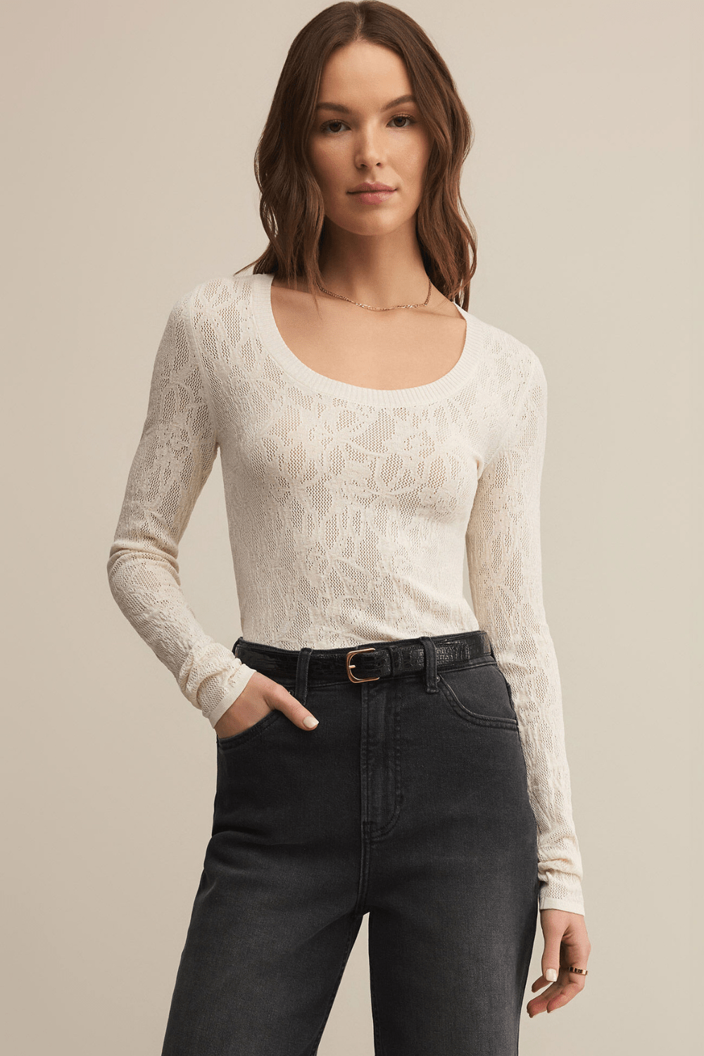 Z Supply Tibi Scoop Mesh Sweater - Crystal - Z Supply