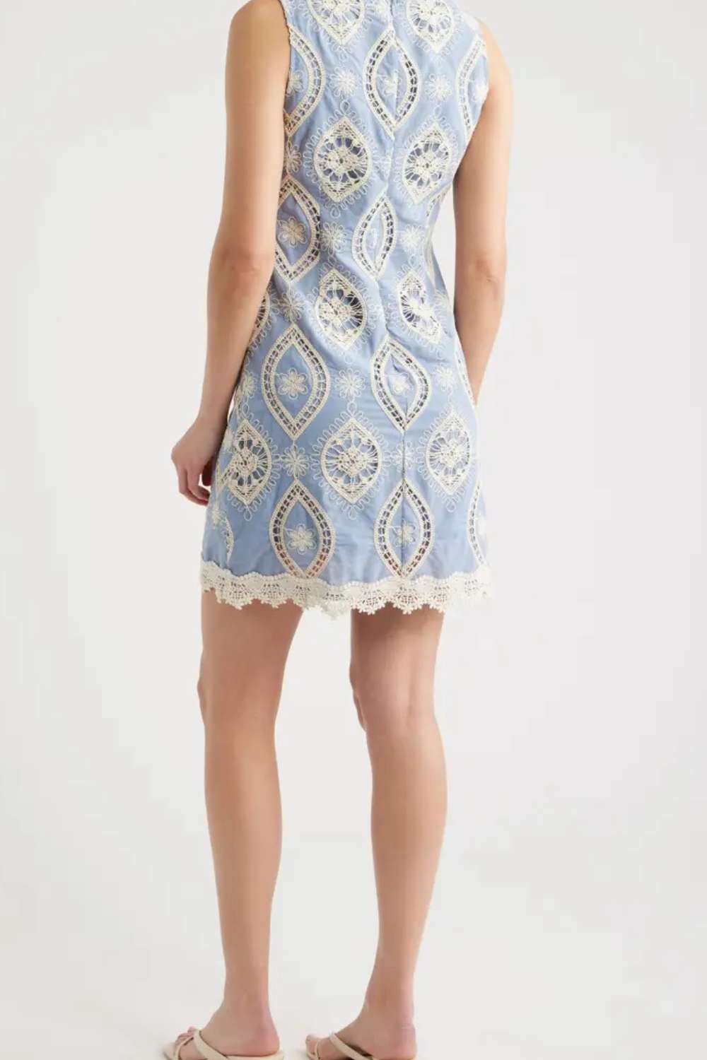 Zoe and Claire Emb Short Shift Dress - Blue/Ivory - Zoe and Claire