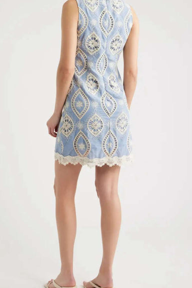 Zoe and Claire Emb Short Shift Dress - Blue/Ivory - Zoe and Claire