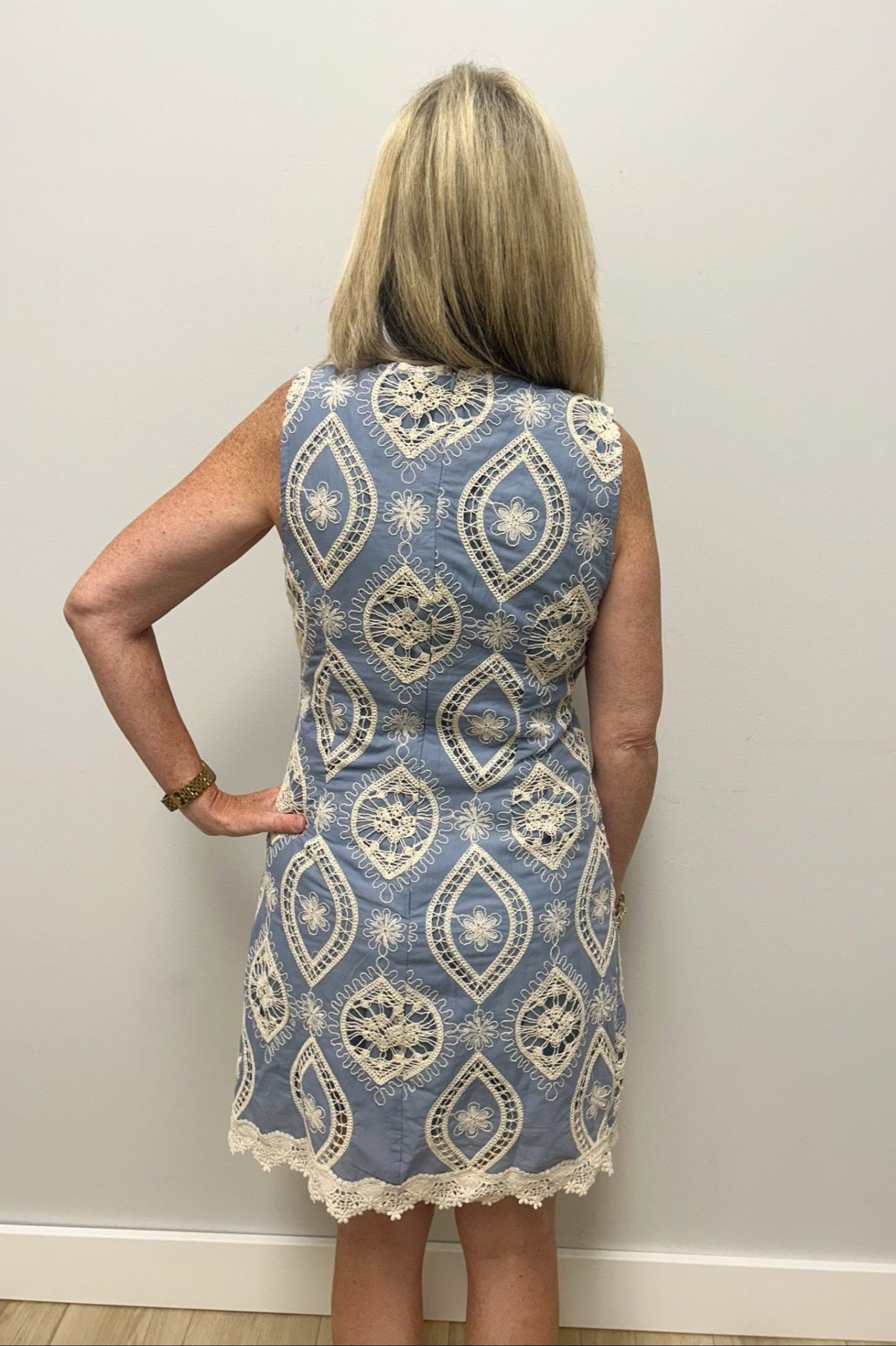 Zoe and Claire Embroidered Shift Dress - Blue/Ivory - Zoe and Claire