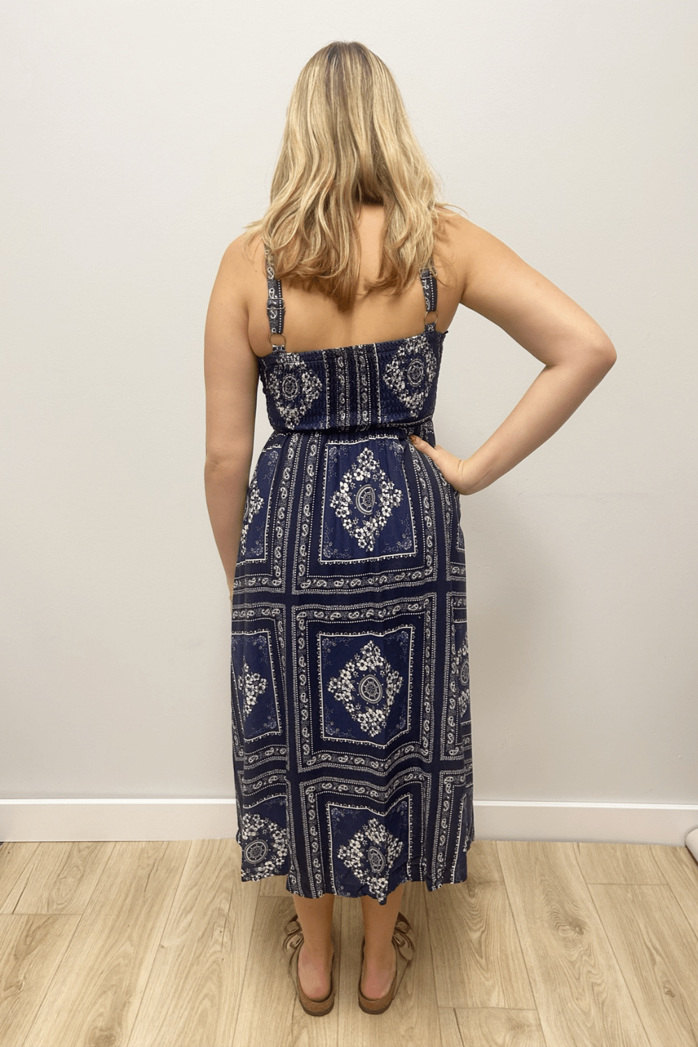 Zoe and Claire Grid Printed Dress- Navy - Zoe and Claire