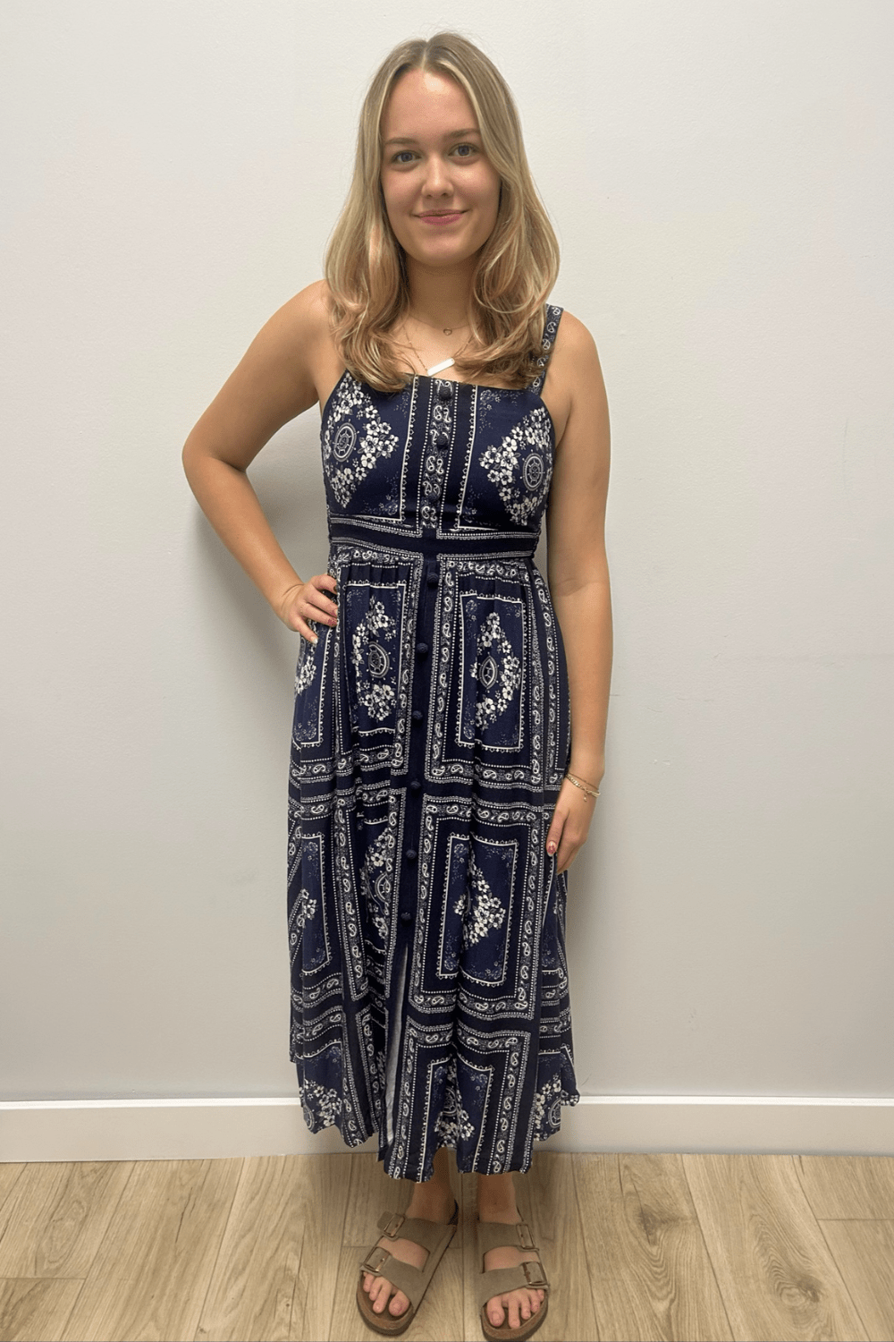 Zoe and Claire Grid Printed Dress- Navy - Zoe and Claire