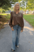 Zoe and Claire Long Sleeve Top With Lace Details In Brown - Zoe and Claire