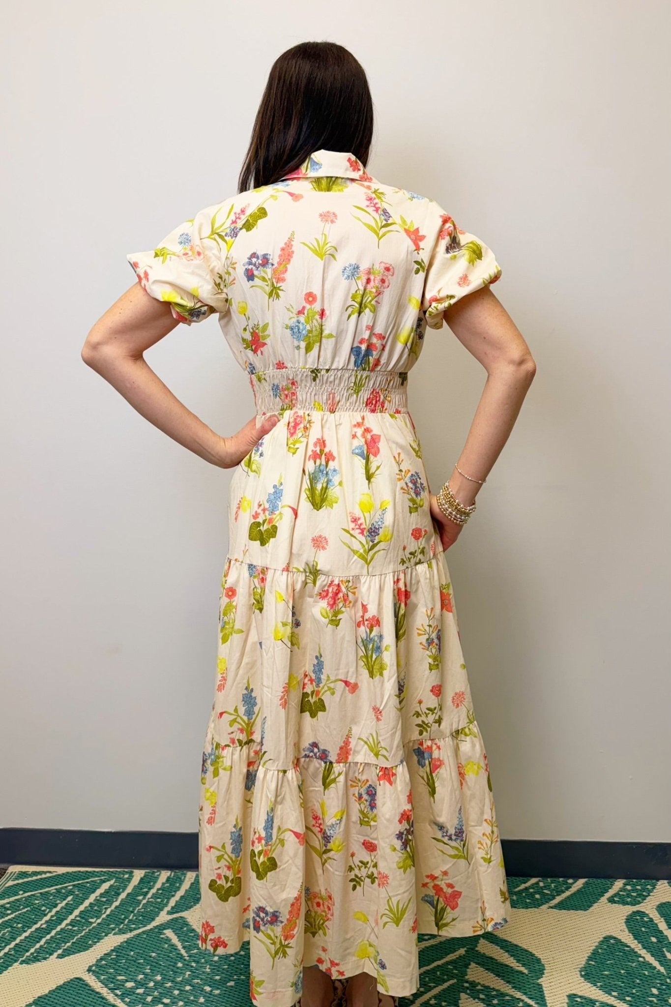 Zoe and Claire Printed Puff Sleeve Shirt Dress - Zoe and Claire