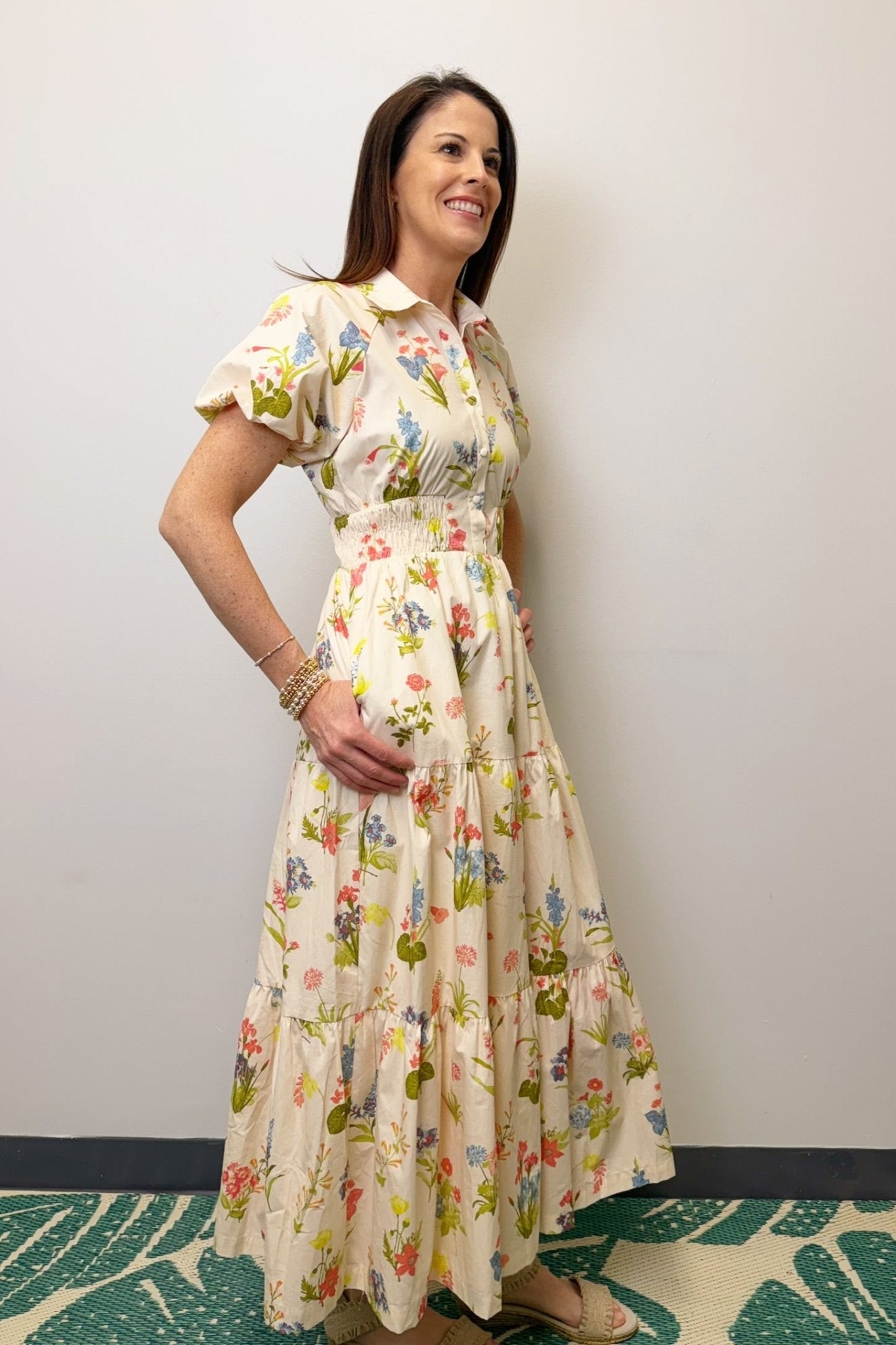 Zoe and Claire Printed Puff Sleeve Shirt Dress - Zoe and Claire