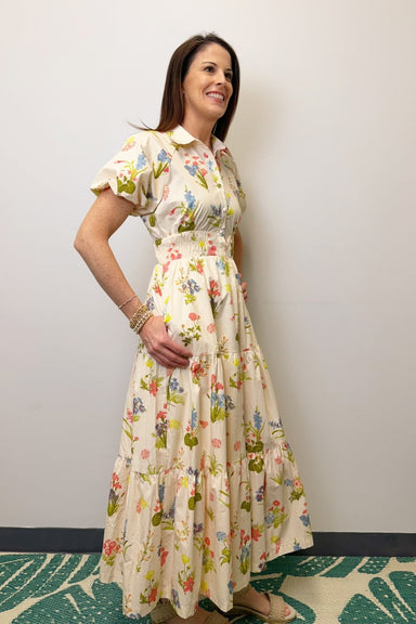 Zoe and Claire Printed Puff Sleeve Shirt Dress - Zoe and Claire