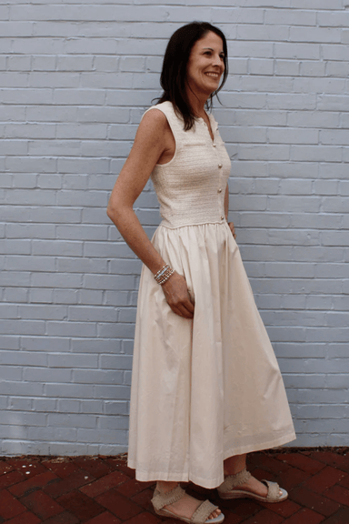 Zoe and Claire Sleeveless Knit Twofer Dress - Ivory - Zoe and Claire