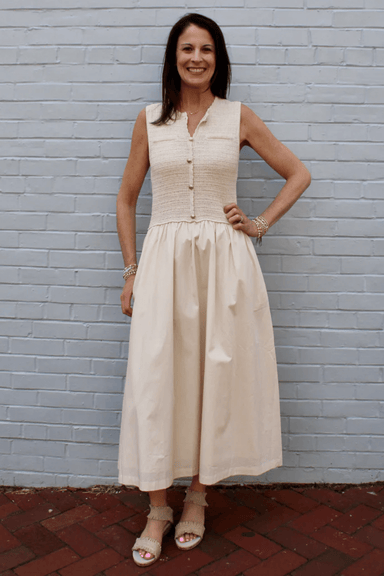 Zoe and Claire Sleeveless Knit Twofer Dress - Ivory - Zoe and Claire