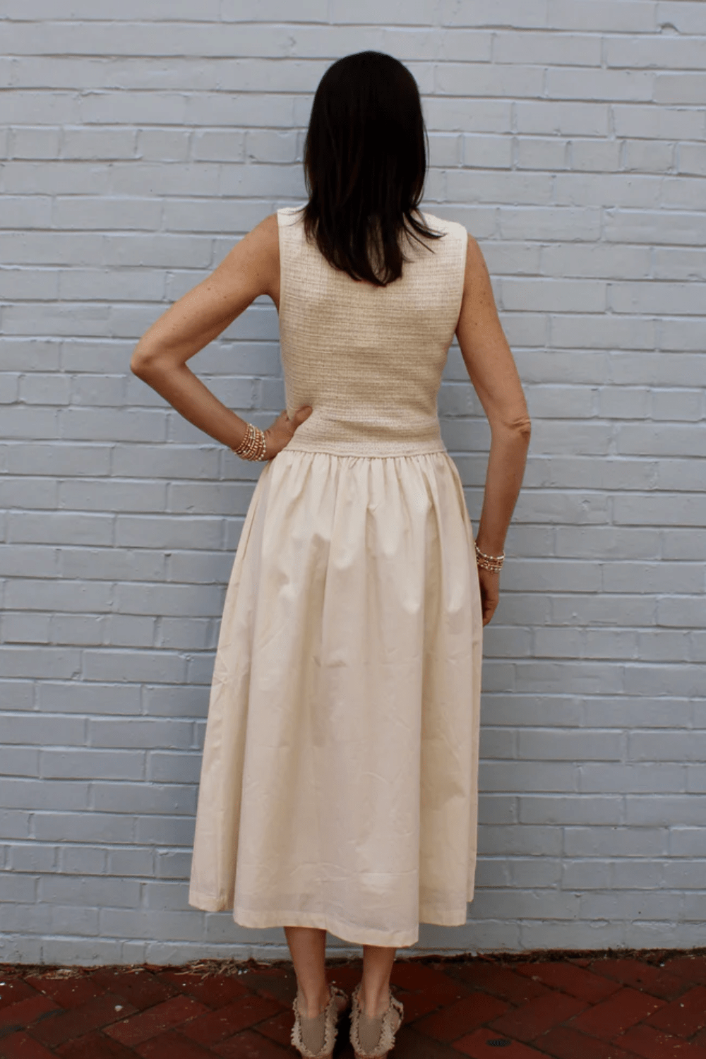 Zoe and Claire Sleeveless Knit Twofer Dress - Ivory - Zoe and Claire