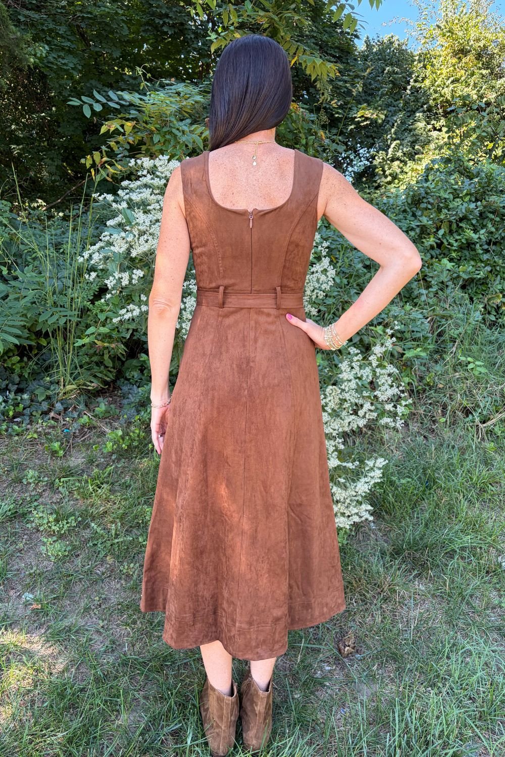 Zoe + Claire A-Line Suede Dress In Brown - Zoe and Claire