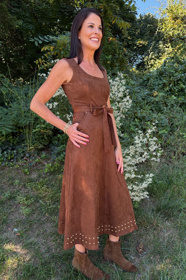 Zoe + Claire A-Line Suede Dress In Brown - Zoe and Claire