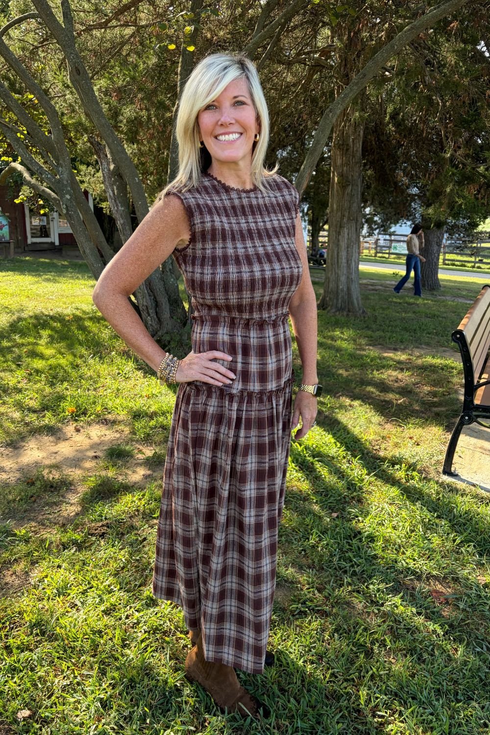Zoe + Claire Plaid Dress In Brown Plaid - Zoe and Claire