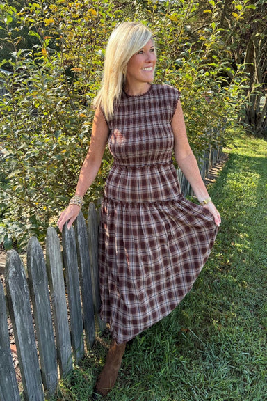 Zoe + Claire Plaid Dress In Brown Plaid - Zoe and Claire