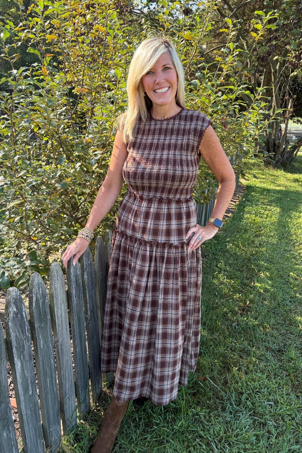 Zoe + Claire Plaid Dress In Brown Plaid - Zoe and Claire