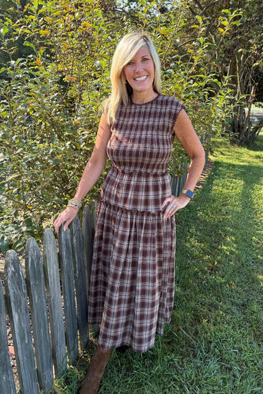 Zoe + Claire Plaid Dress In Brown Plaid - Zoe and Claire