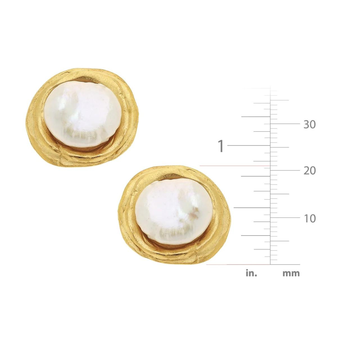Susan Shaw Coin Pearl Studs - Gold