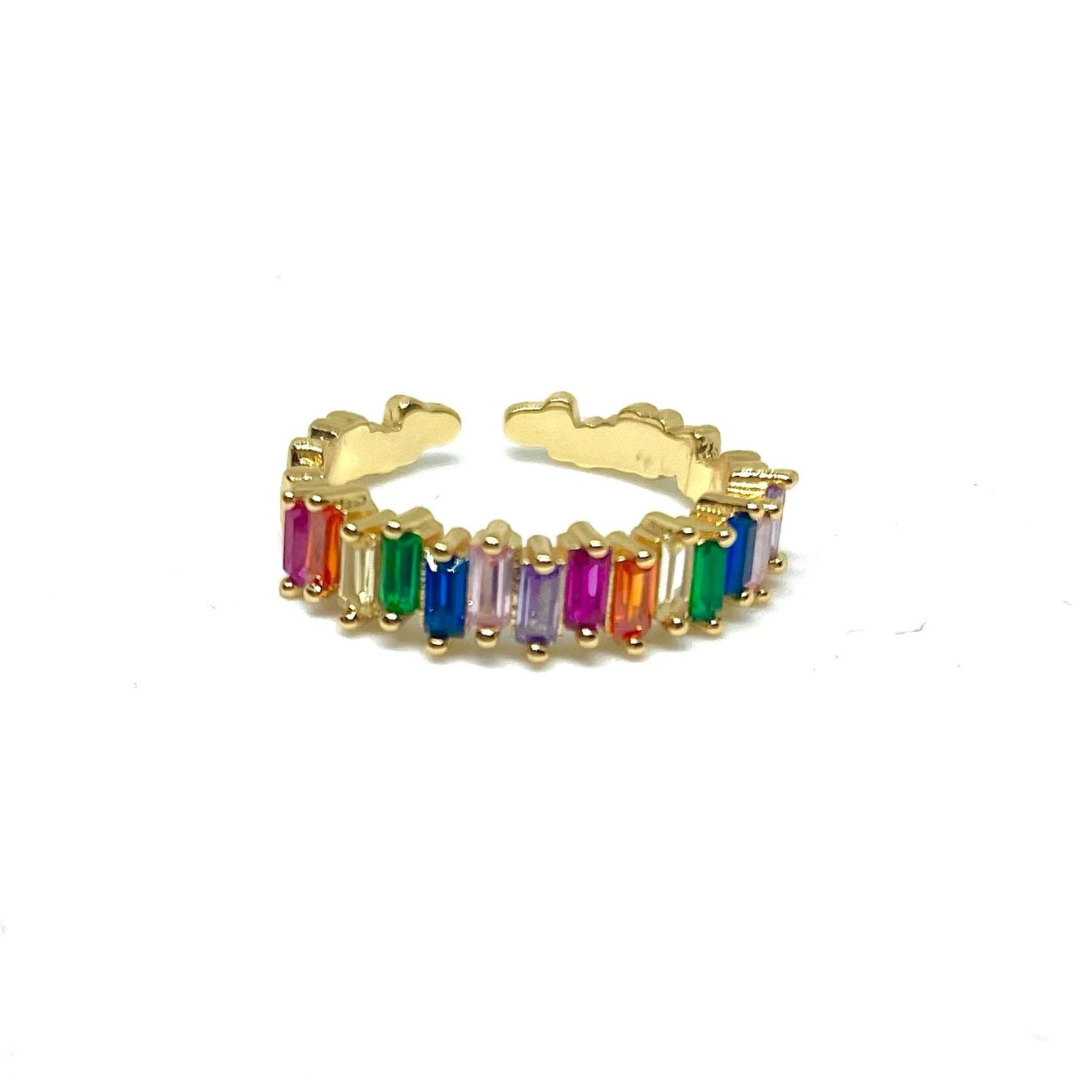 Nikki Smith Rainbow Gem Adjustable Ring - Gold