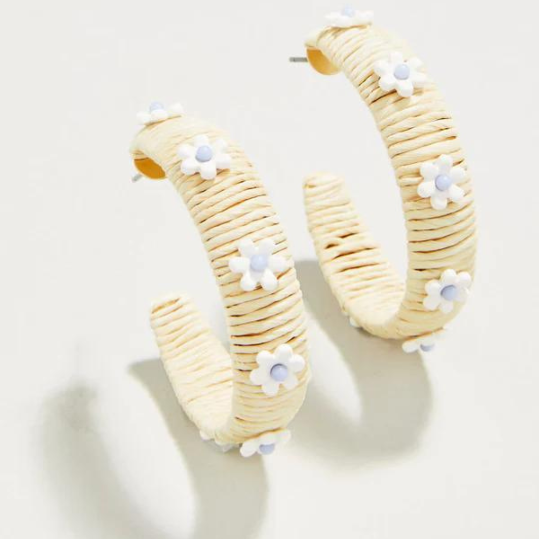 Spartina Daisy Straw Hoop Earrings - Natural
